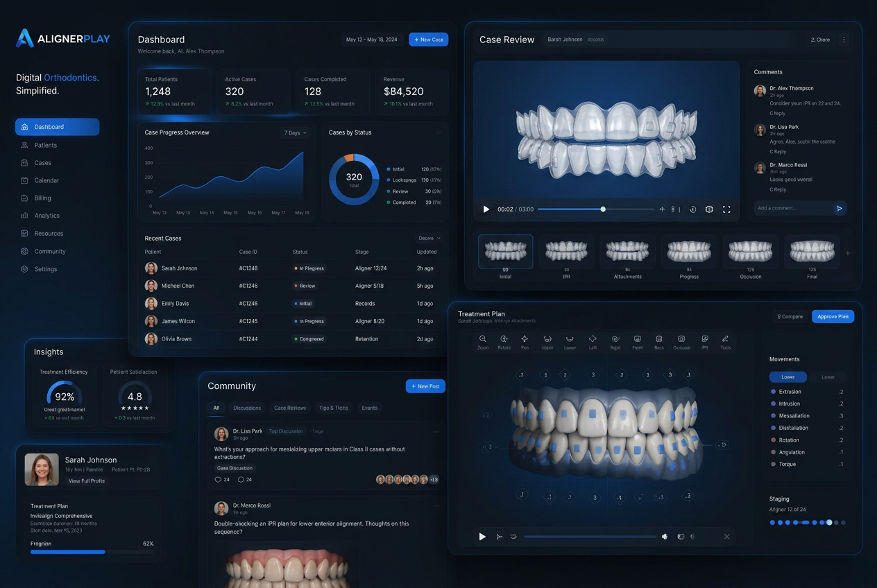 Dashboard, player de aulas, comunidade e planejamento virtual das plataformas AlignerPlay